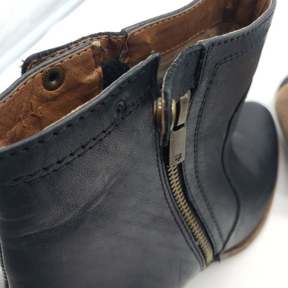 Lucky Brand women US 9.5 black ankle booties leather stacked heel side zip snap - Picture 7 of 14